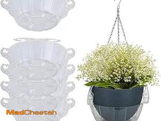 Lot 74-12128355 - Idyllize 5 Piece of 10 Inch Clear Plastics Plant Saucers Drip Pans for Hanging Basket Indoor and Out...