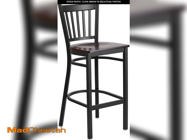 Lot 74-12396661 - Flash Furniture HERCULES Series Black Vertical Back Metal Restaurant Barstool - Walnut Wood Seat (Pa...