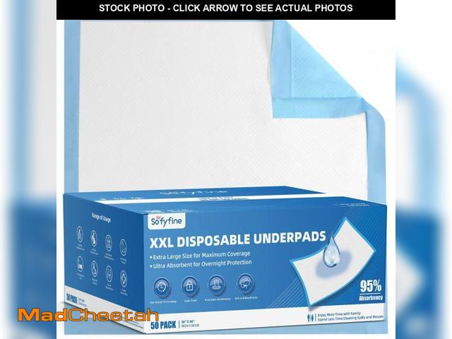Lot 74-11556807 - SOFYFINE 50 Count Extra Large Chucks 36"x36" Thicken Elderly Adults Incontinence Bed Pads Disposable...