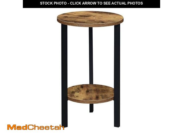 Lot 74-12746482 - Convenience Concepts Graystone 23.75 in. H Barnwood/Black Low Round Particle Board Indoor Plant Stan...