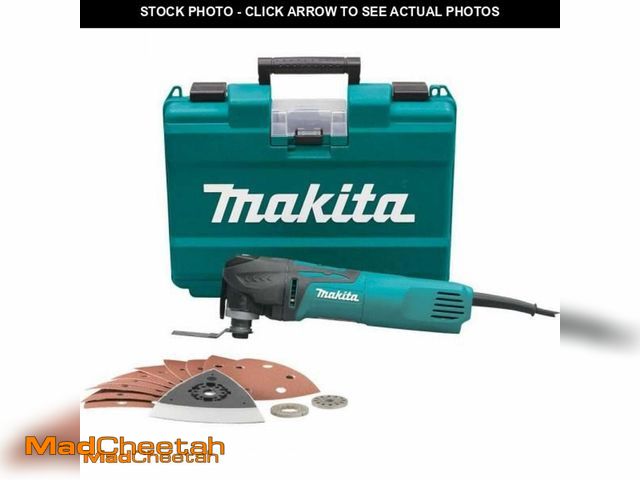 Lot 74-12064287 - Makita 3 Amp Corded Variable Speed Oscillating Multi-Tool Kit With Blade, Sanding Pad, Sandpaper, Ad...