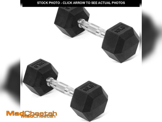 Lot 74-12046409 - Fitvids Hex Dumbbells Rubber Coated Hand Weights Pairs for Exercises and Fitness, 10 LB Pair - UNUSE...