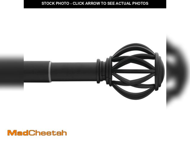 Lot 74-12551134 - 36 in. - 72 in. Telescoping 1 in. Single Curtain Rod Kit in Matte Black with Cage Finials - UNUSED