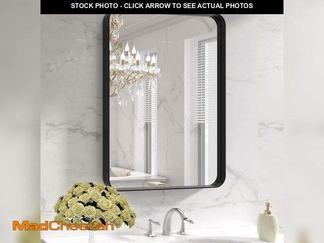 Lot 74-13836079 - LOAAO Black Metal Framed Bathroom Mirror for Wall, 22X30 Inch Rounded Rectangle Mirror, Matte Black ...