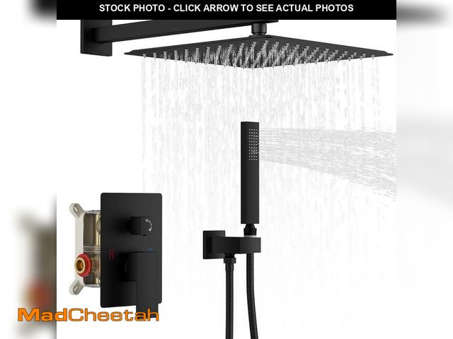Lot 74-14111955 - BWE Rainfall 2-Handle 2-Spray 12 in. Square High Pressure Shower Faucet in Matte Black (Valve Includ...
