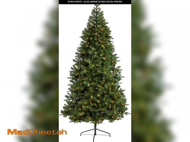 Lot 74-12044139 - Nearly Natural 8ft. Grand Teton Spruce Flat Back Artificial Christmas Tree with 280 Warm White LED L...