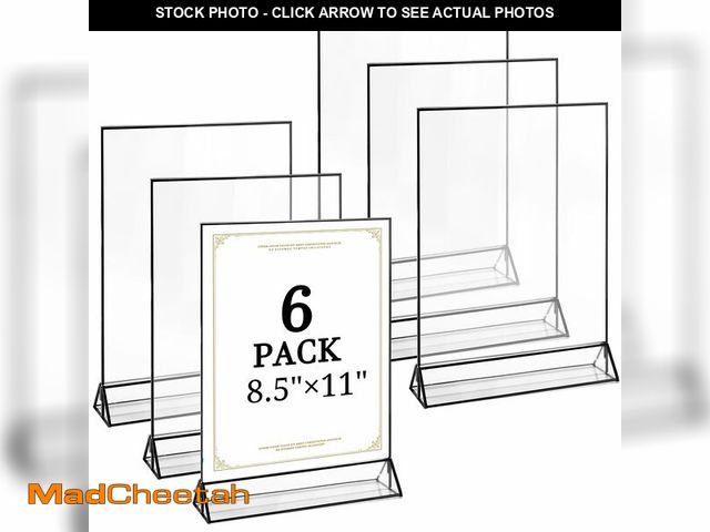Lot 74-12711915 - Floroom 6 Pack 8.5x11 Inch Clear Acrylic Sign Holders, Double-Sided Black Display Stand Picture Fram...