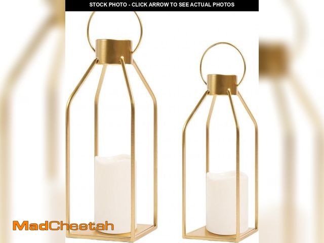 Lot 74-10734148 - HPC Decor Modern Farmhouse Lantern Decor- Gold Metal Candle Lanterns for Christmas- Lanterns Decorat...