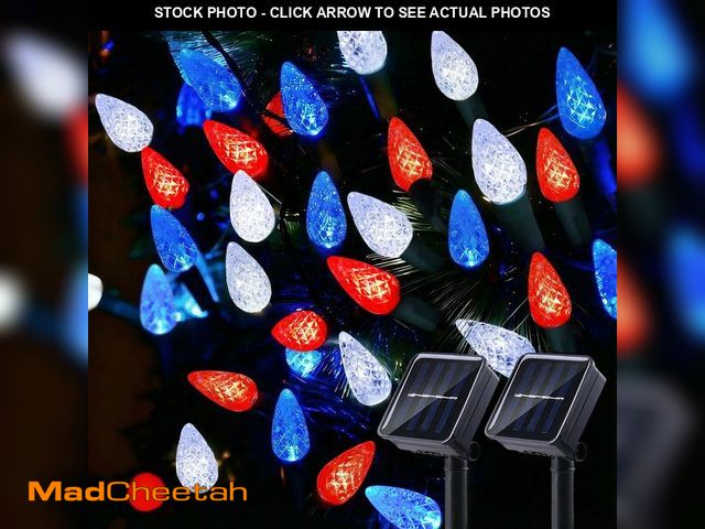 Lot 74-13962374 - L LAMPOP 2 Pack C6 Strawberry String Lights, 50 LED Red White Blue Solar Powered Waterproof 8 Modes ...