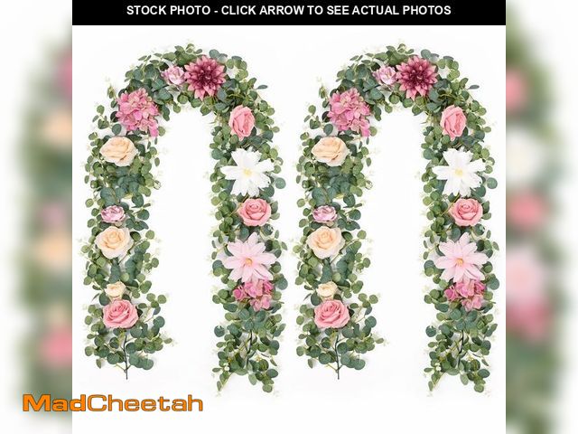 Lot 74-13550080 - Waipfaru 2Pcs Artificial Flower Garland Decorations, 12.14Ft Eucalyptus Greenery Vines with Pink Ros...