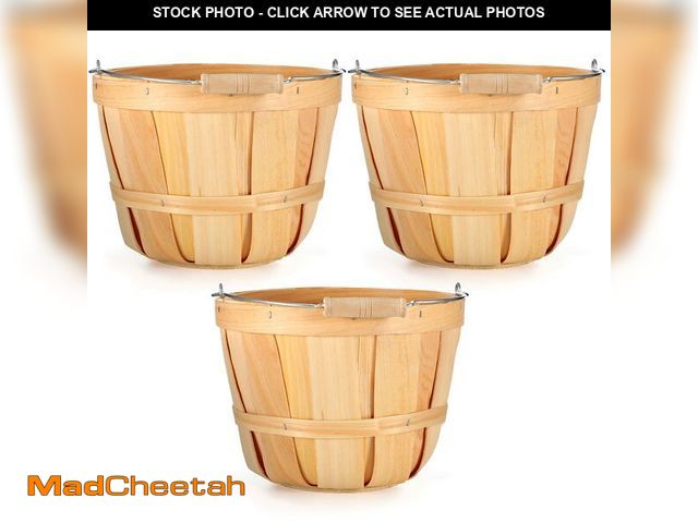 Lot 74-14058826 - Eaasty 3 Pack Round Wooden Bushel Baskets Wood Fruit Buckets with Handle for Vegetable Snack Fall Ho...