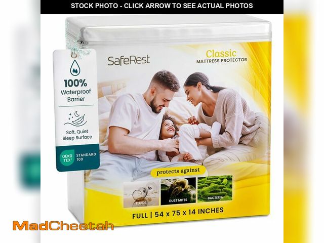 Lot 74-14271990 - SafeRest Waterproof Mattress Protector Full Size Ã¢â¬â Absorbent Breathable Soft Fitted Bed Cover...