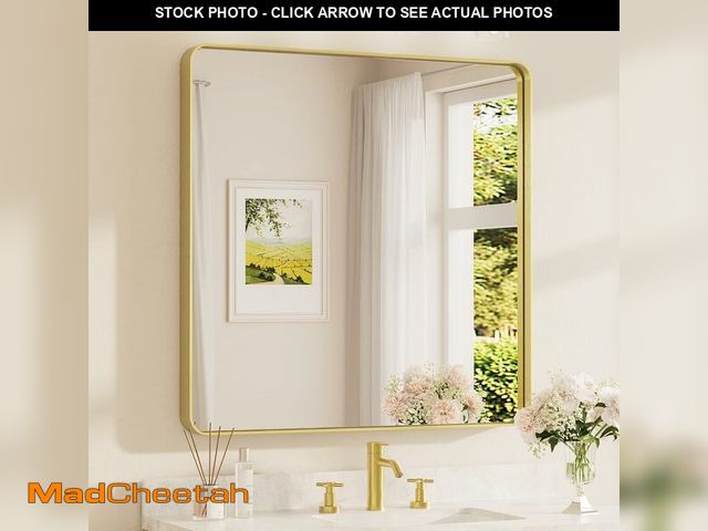 Lot 74-13419172 - TETOTE 36 x 36 Inch Gold Mirror for Bathroom, Brushed Brass Wall Mirrors Metal Frame Square Modern S...