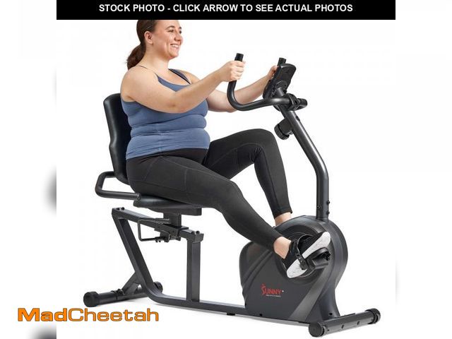 Lot 74-12392871 - Sunny Health &amp; Fitness - Smart Magnetic Resistance Recumbent Bike with Easy Adjustable Seat - Bl...