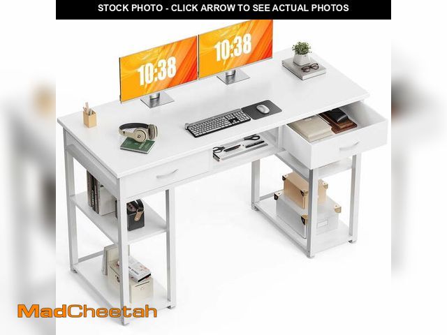 Lot 74-14260664 - CONCETTA 48 inch Small Desk with Fabric Drawers &amp; Storage Shelves, Computer Desk, Writing Desk f...
