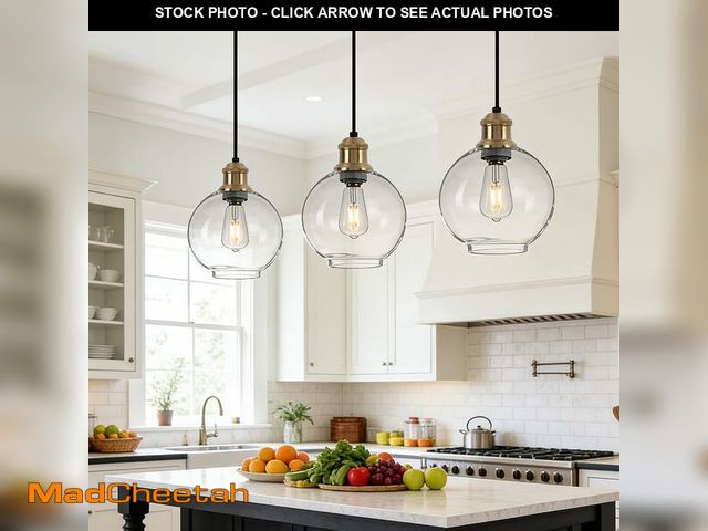 Lot 74-14365982 - aNwaprh Modern Globe Pendant Light, 8" Clear Glass Globe Pendant Light Fixture with Brushed Gold Fin...