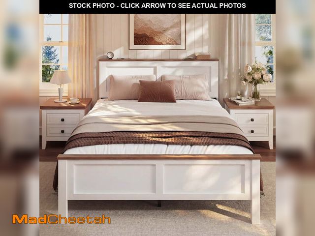 Lot 74-13774093 - UHOMEPRO Full Size Bed Frame, Wooden Platform Bed with Headboard and Footboard, Strong Wood Slats Su...