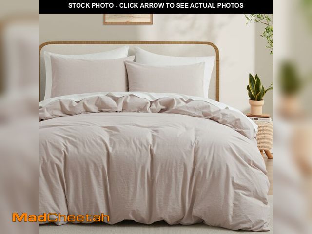 Lot 74-12702968 - Linen Light Grey Duvet Cover Full Size, 100% Washed Cotton Linen Like Bedding Set with Zipper Closur...