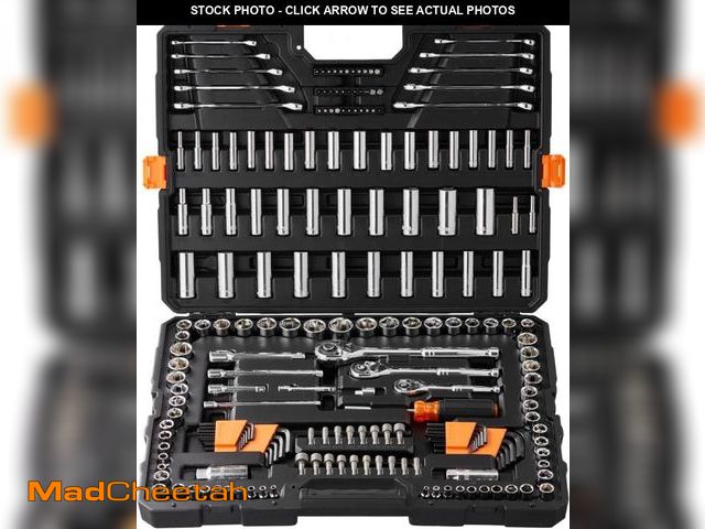 Lot 74-12098605 - VEVOR Mechanics Tool Set, 205 Pcs SAE and Metric Sockets, 1/4" 3/8" 1/2" Drive Deep and Standard Soc...