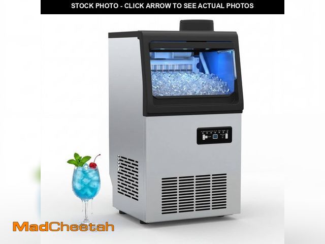 Lot 74-14193265 - SKNKOY 13.6 in. 110 lb./24H Half Size Cubes Commercial Freestanding Ice Maker in Stainless Steel, Fu...