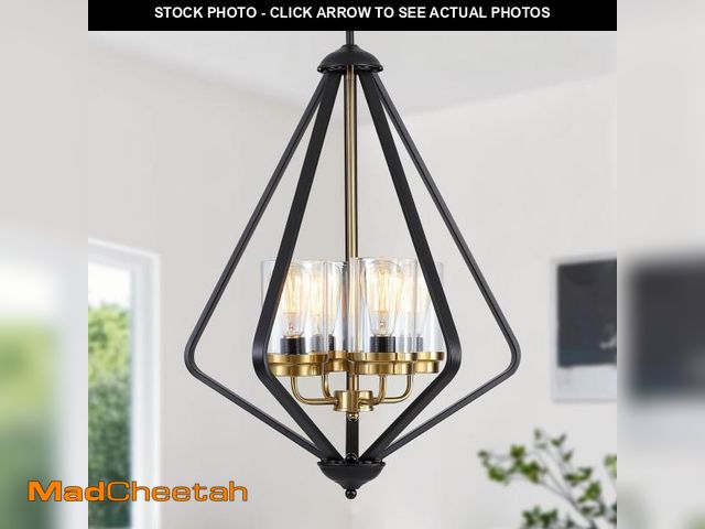 Lot 74-12044721 - ZCPULS Black and Gold Chandelier for Dining Room,4-Lights 21.26'' Geometric Large Kitchen Island Pen...