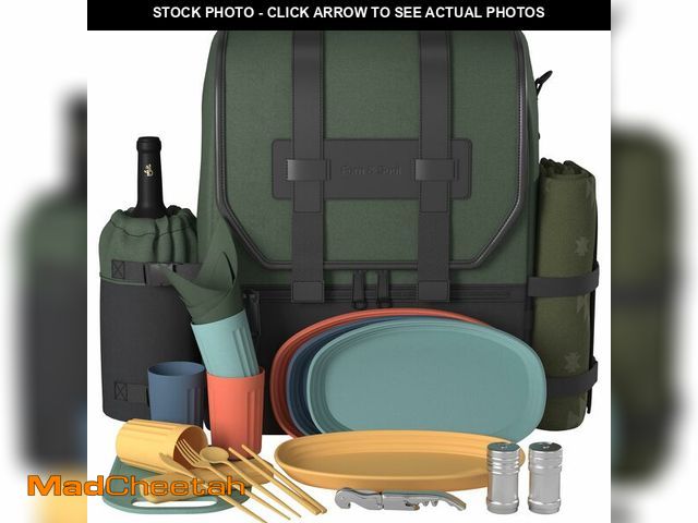 Lot 74-13624706 - Fern &amp; Soul Picnic Backpack for 4 - Stylish Insulated Picnic Basket Set with Blanket, Wine Coole...