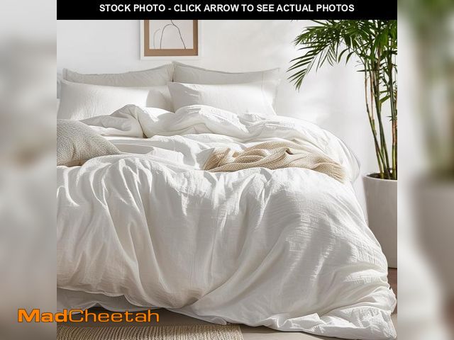 Lot 74-12323994 - Bedsure 100% Washed Cotton Duvet Cover Queen Size - Natural White Minimalist Duvet Cover for All Sea...