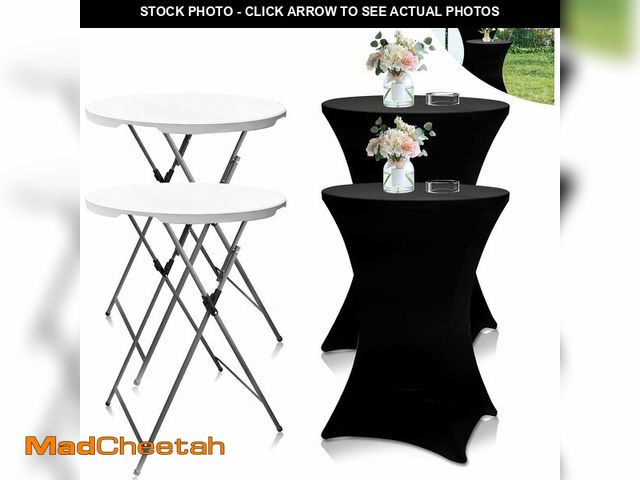 Lot 74-14348393 - THESEATOP 2Sets 32in Hightop Folding Cocktail Tables+Covers-Spandex Stretch Folding Tall Bar Table C...