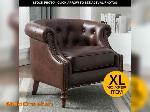 Lot 74-12546217 - Unbranded Chesterfield Brown Faux Leather Button Tufted Accent Chair - USED