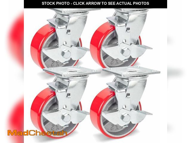 Lot 74-13710220 - Nefish 5 Inch Industrial Casters Set of 4, Heavy Duty Casters with Brake 4000 Lbs, No Noise Polyuret...
