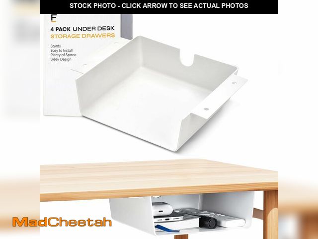 Lot 74-14212087 - OrgaFocus 4 Pack Under Desk Hanging Shelf Drawer Organizer, Attachable Plastic Hidden Storage Tray, ...