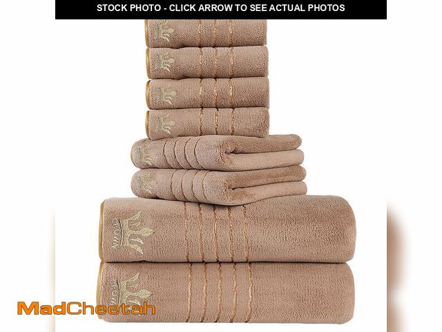 Lot 74-14062196 - Miandudu 8-Piece Bath Towel Set Crown Embroidery - 4 Washcloths, 2 Hand Towels, 2 Bath Towels | Ultr...