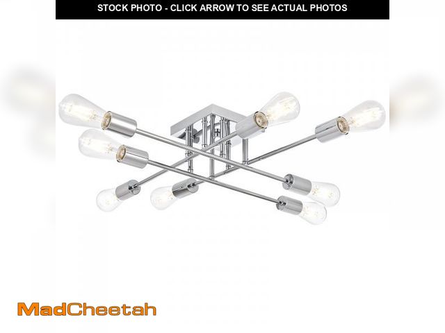 Lot 74-12190595 - VINLUZ 8 Light Modern Semi Flush Mount Ceiling Light Mid Century Sputnik Lighting in Chrome Finish f...