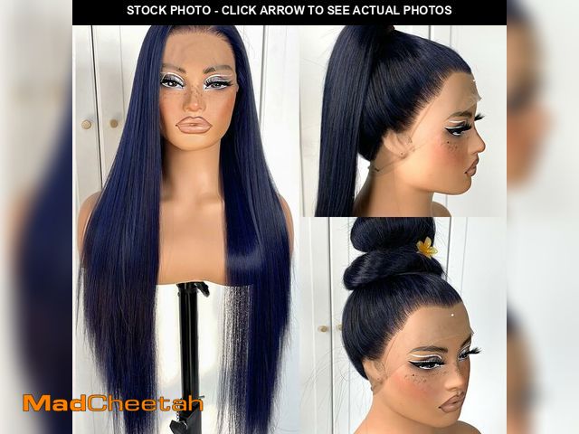 Lot 74-14270106 - MITIMES 360 Blue Lace Front Wig - Pre-Plucked Straight HD Glueless Lace Wig - Synthetic Dark Blue Lo...