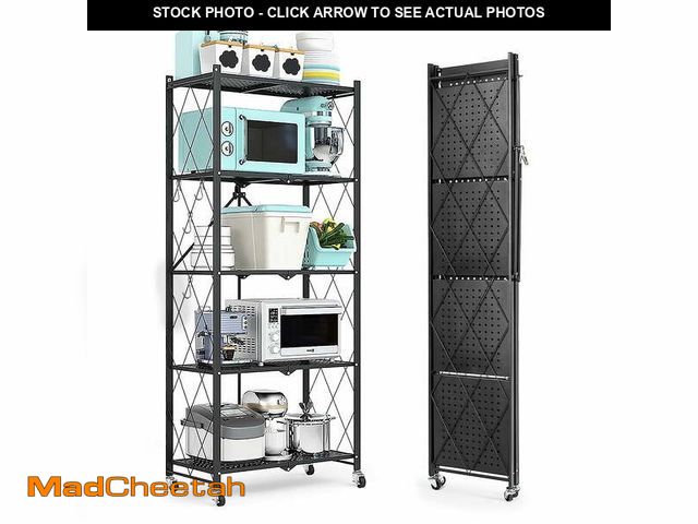 Lot 74-12678684 - COOKCOK 5-Tier Storage Shelving Unit, Metal Shelf 27.9"x13.4"x62.5, Foldable Storage Shelf with Whee...
