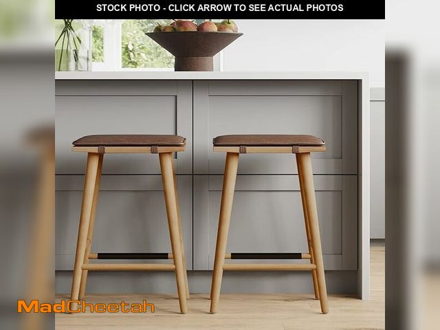 Lot 74-13581848 - Nathan James Barker Classic Counter Height Wood Barstool with Leather Removable Cushion, Backless Is...