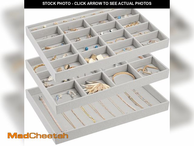 Lot 74-13547408 - ProCase Stackable Large Jewelry Drawer Organizer, 3 Pack Velvet Jewelry Organizer Tray with Removabl...