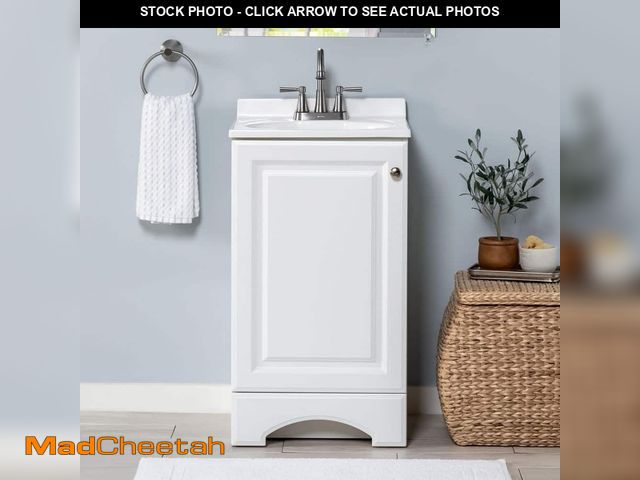 Lot 74-13046954 - Glacier Bay 19 in. Single Sink White Bath Vanity with White Cultured Marble Top (Assembled) - UNUSED