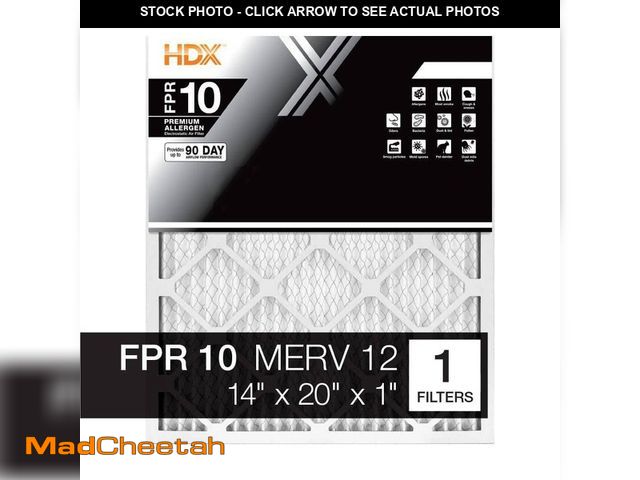 Lot 74-14593485 - HDX 14 in. x 20 in. x 1 in. Premium Pleated Air Filter FPR 10, MERV 12 HDX1P10-011420 - UNUSED