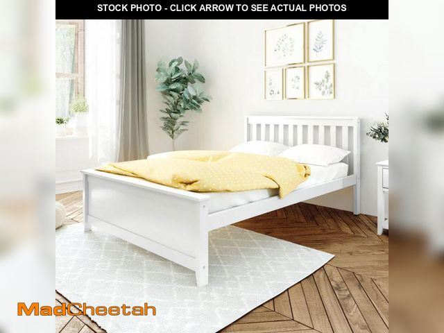 Lot 74-12165545 - Max &amp; Lily Full Size Bed Frame with Slatted Headboard, Solid Wood Platform Bed for Kids, No Box ...