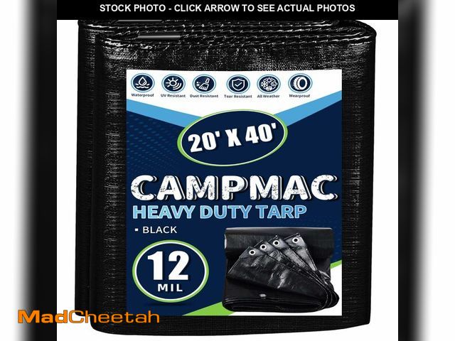 Lot 74-12571002 - CAMPMAC Black Tarps Heavy Duty Waterproof 20x40, 12 Mil Thick, High Durability, Rip and Tear Resista...