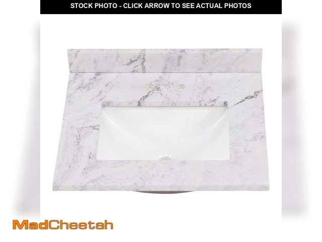 Lot 74-12900713 - Home Decorators Collection 25 in. W x 22 in. D Engineered Stone Composite White Rectangular Single S...