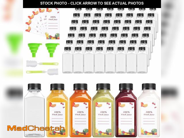 Lot 74-13546697 - OBKJJ 40 pcs 8oz Pcs Juice Bottles, Juice Bottle with Caps Reusable Empty Clear Bottles with Label, ...