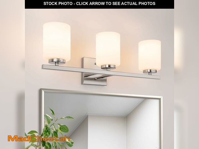 Lot 74-13698217 - mirrea 42in 5-Light Modern Bathroom Vanity Light with Etched White Glass Shades Brushed Nickel Finis...