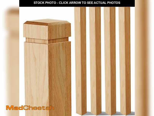 Lot 74-12785513 - CroBlissful 4 Pcs 3.5 x 48 inch Solid Red Oak Stair Newel Post with a Single Groove Notched Wood Bal...
