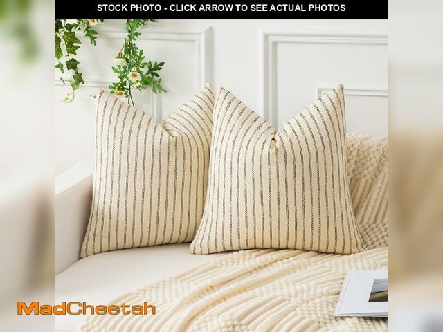 Lot 74-12713670 - Kevin Textile Linen Pillow Covers 24x24 Inch Set of 2, Boho Woven Texture Decorative Pillow Cover, B...