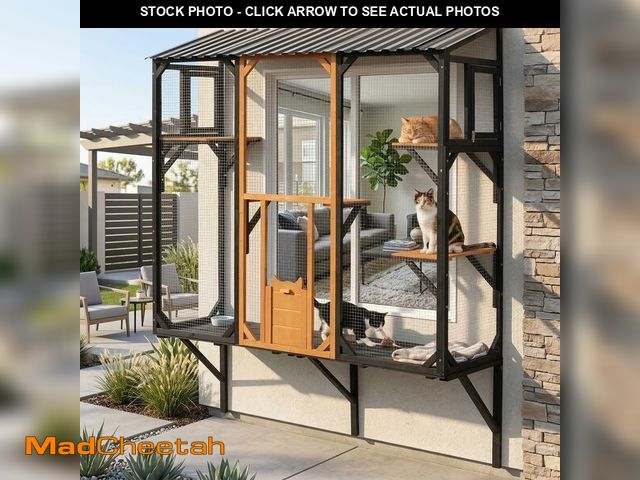 Lot 74-13941859 - P PURLOVE Outdoor Cat Catio Window Cat House with Platforms for 1-3 (Black+Brown) - UNUSED