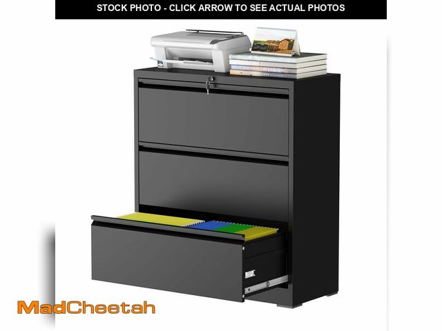 Lot 74-12571644 - FOSTOKO 3 Drawer Lateral File Cabinet with Lock, Metal File Cabinets for Home Office, Steel Heavy-Du...