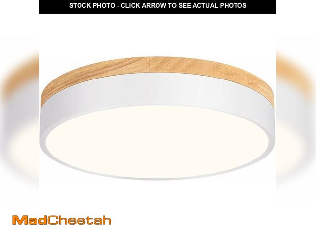 Lot 74-13836158 - Modern LED Ceiling Light, Dimmable Wood Flush Mount Ceiling Lighting Fixture, 5CCT Round Wood Close ...