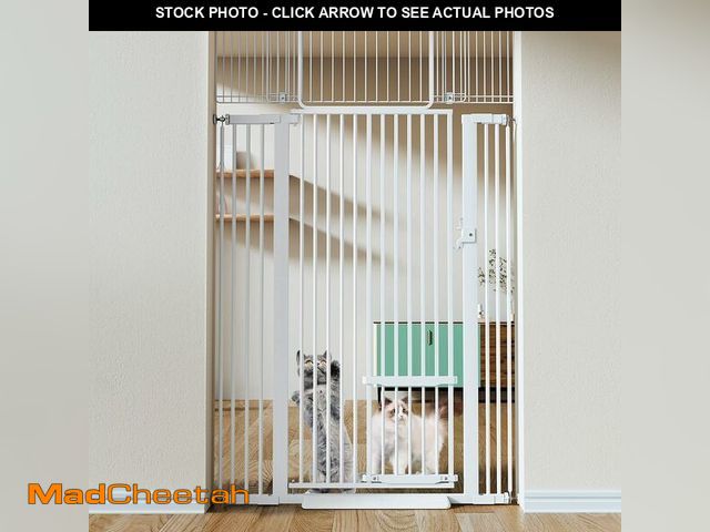 Lot 74-13733631 - COMOMY 71" Extra Tall Pet Gate for Cats, 29.5-40.6" Extra Wide with Adjustable Cat Door, Pressure Mo...